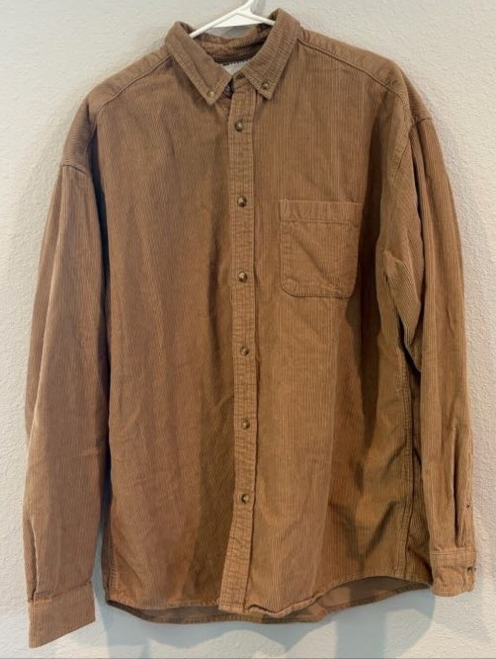 ASOS Design Mens Casual Tan Ribbed 100% Cotton Corduroy Button Up Shirt Size Med